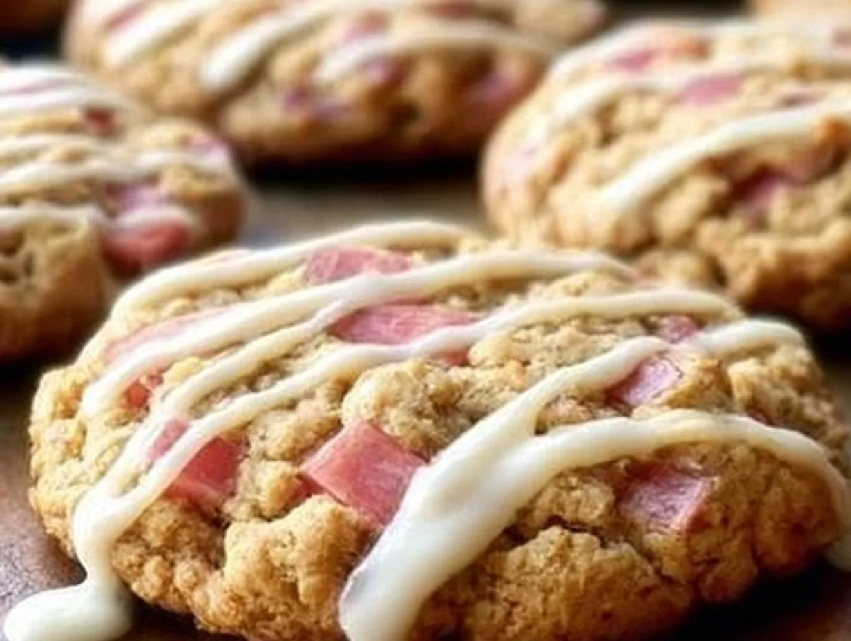 Homemade rhubarb cookies with a sweet and tangy flavor.