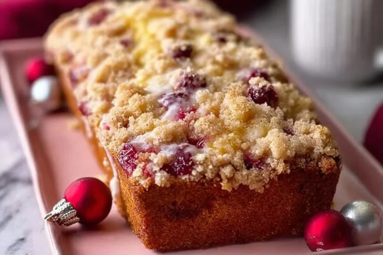 A loaf of delicious Christmas Cranberry Bread on a festive table.