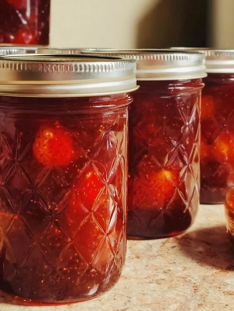 Sparkling Holiday Jam in a jar with festive decorations.