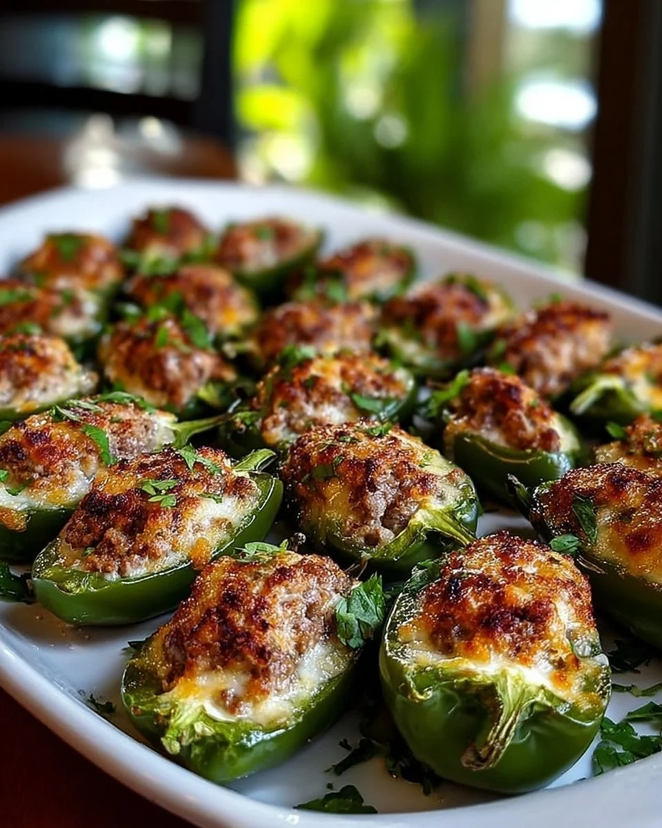 Delicious stuffed jalapeño bites ready to be served as a spicy appetizer.