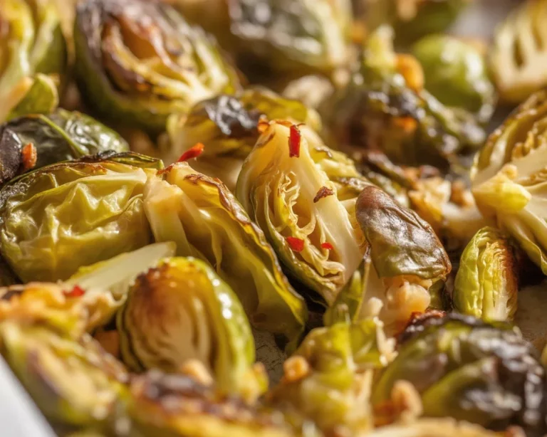 Maple Glazed Brussels Sprouts with Feta cheese, roasted to perfection with a sweet glaze.