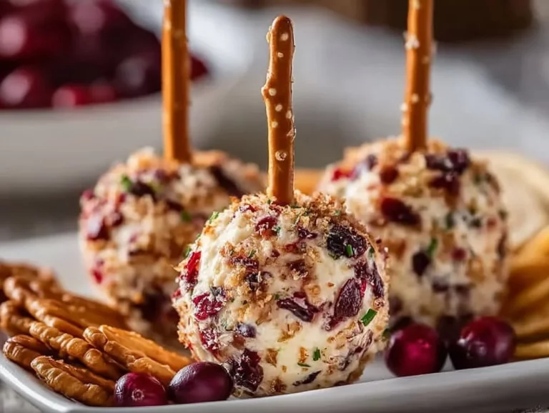 Two-Bite Cranberry Cheese Ball Pops on display for a festive appetizer.