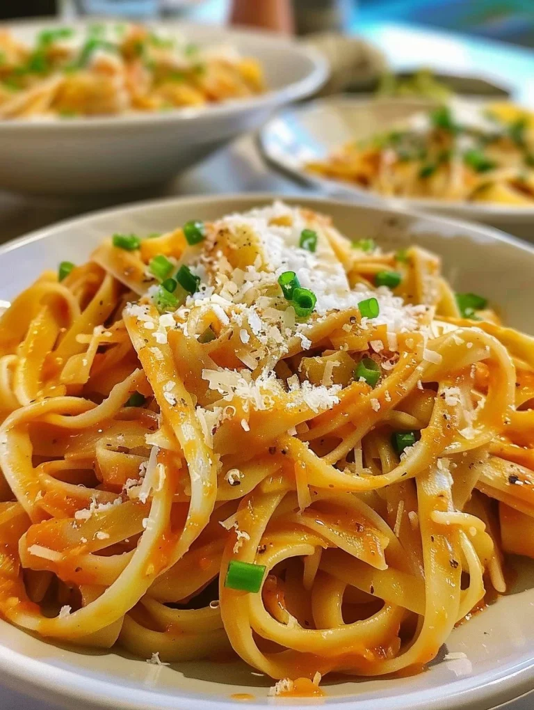 Vegan pumpkin pasta sauce served with pasta in a bowl