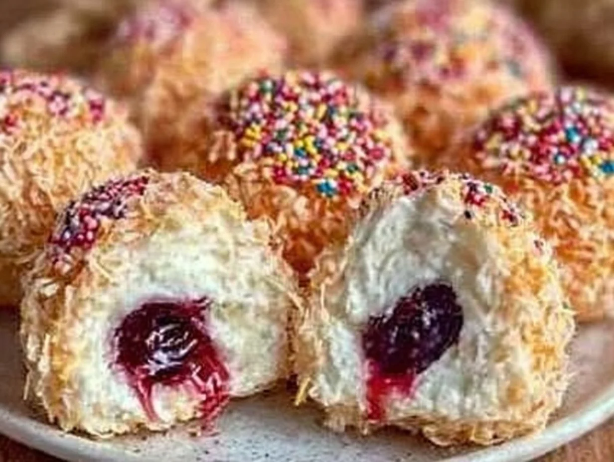 Delicious white chocolate cherry truffles on a decorative plate.
