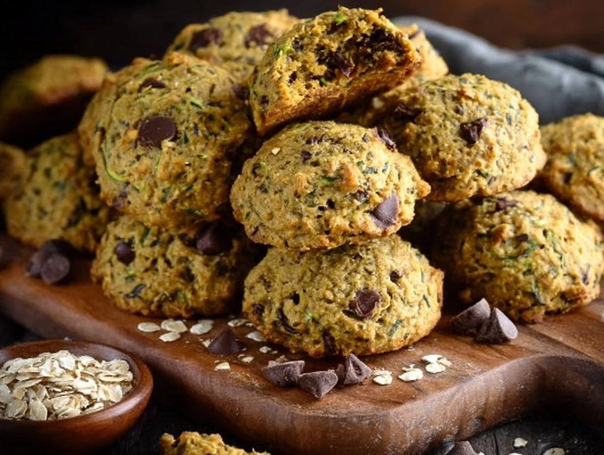 Zucchini chocolate chip pumpkin spice cookies on a plate
