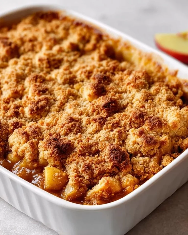 Delicious baked apple crumble topped with a golden, buttery crust.