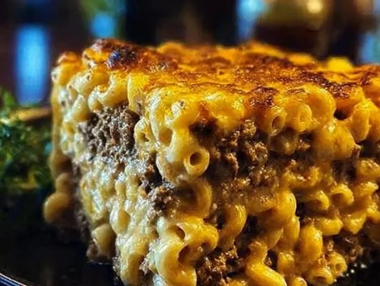 Delicious baked macaroni and cheese topped with golden crust