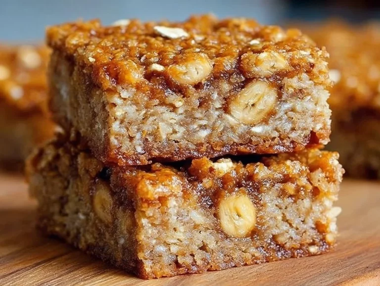 Homemade Banana Oatmeal Bars on a wooden plate