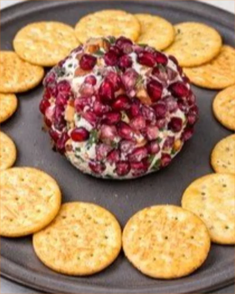Delicious Boursin Pomegranate Cheese Ball appetizer for holiday parties