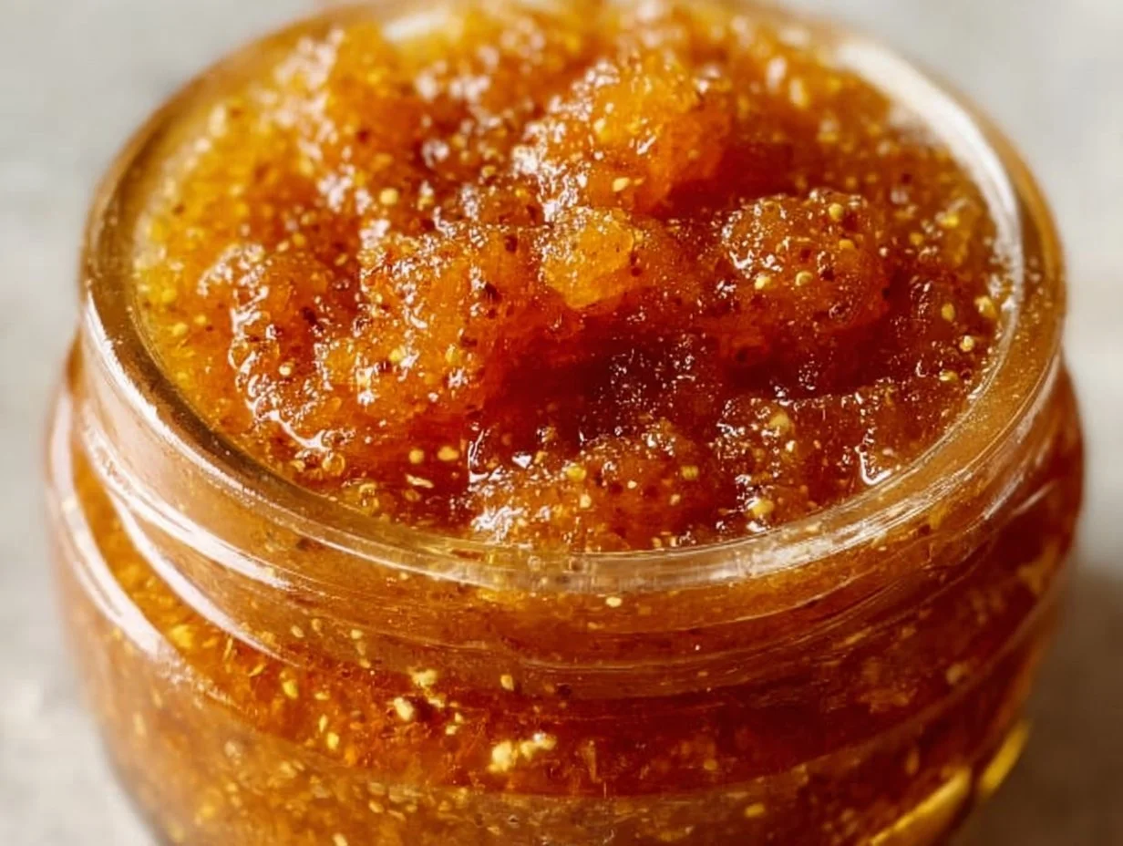 Jar of Canadian Apricot Vanilla Cardamom Jam with fresh apricots and vanilla beans