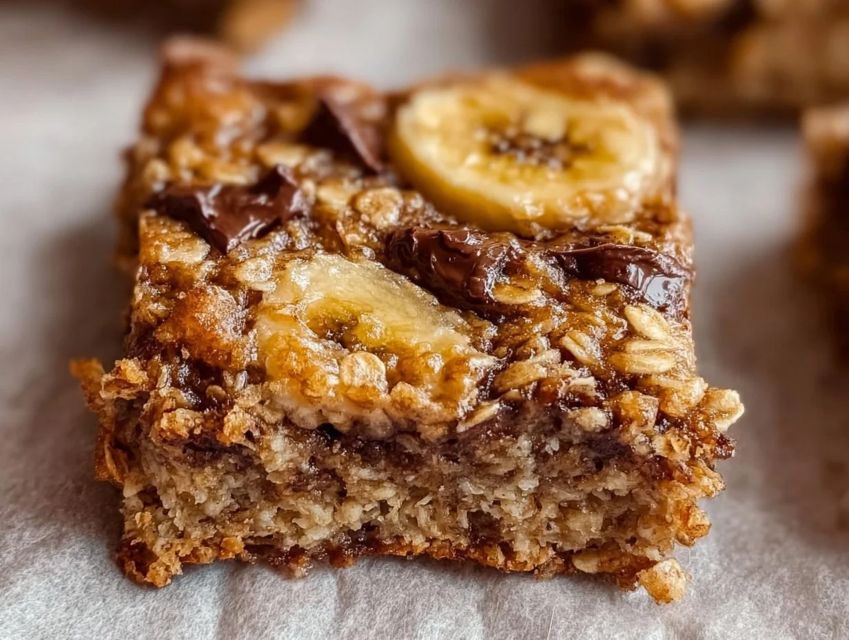Homemade Canadian banana oat bars with oats and ripe bananas