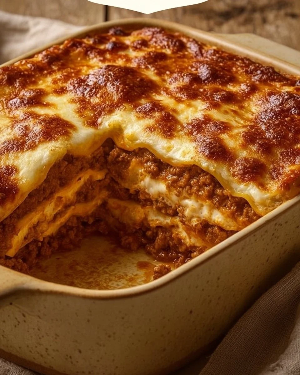 Delicious Canadian carnivore lasagna packed with layers of meat and cheese.