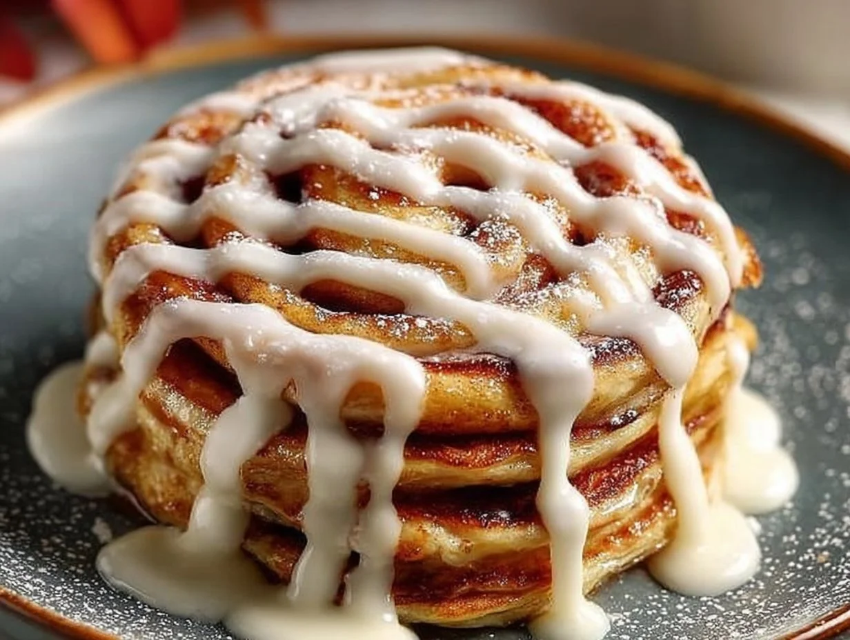 Delicious Canadian cinnamon roll pancakes served with syrup