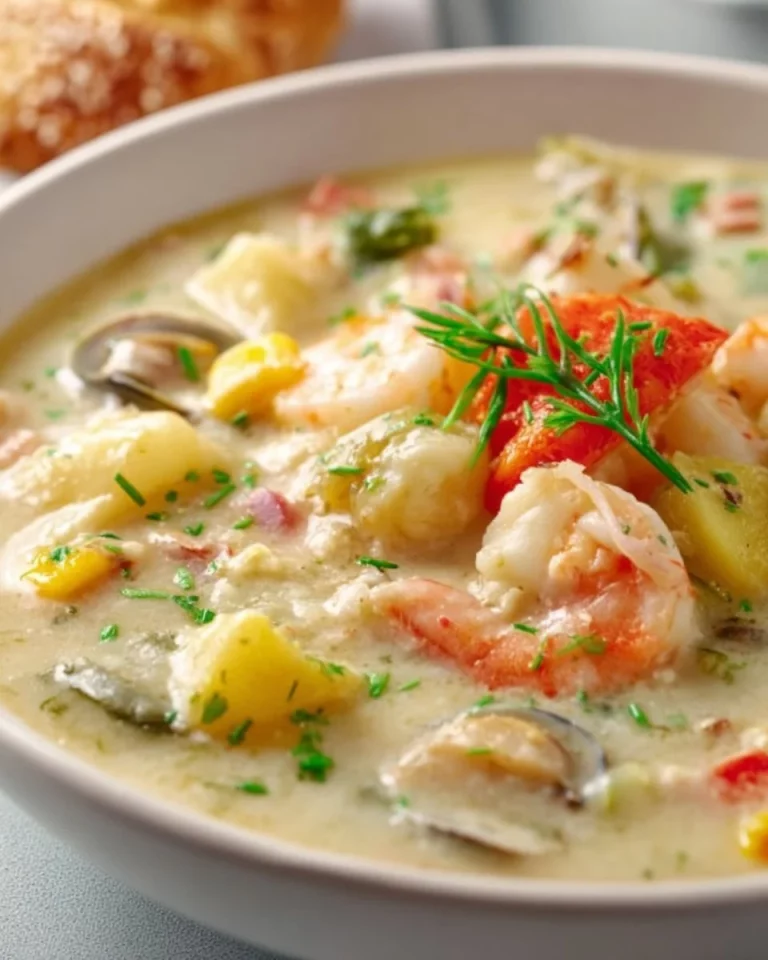 Delicious bowl of Canadian Coastal Seafood Chowder with fresh ingredients.