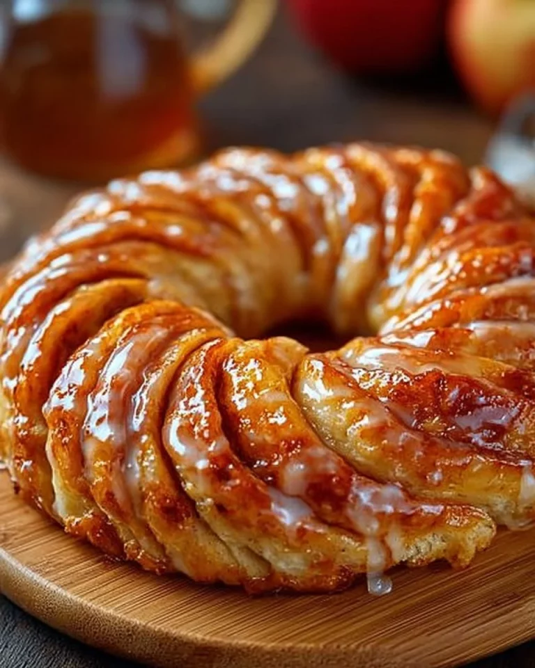 Cozy Canadian Apple Kringle topped with vanilla glaze, a delectable dessert.