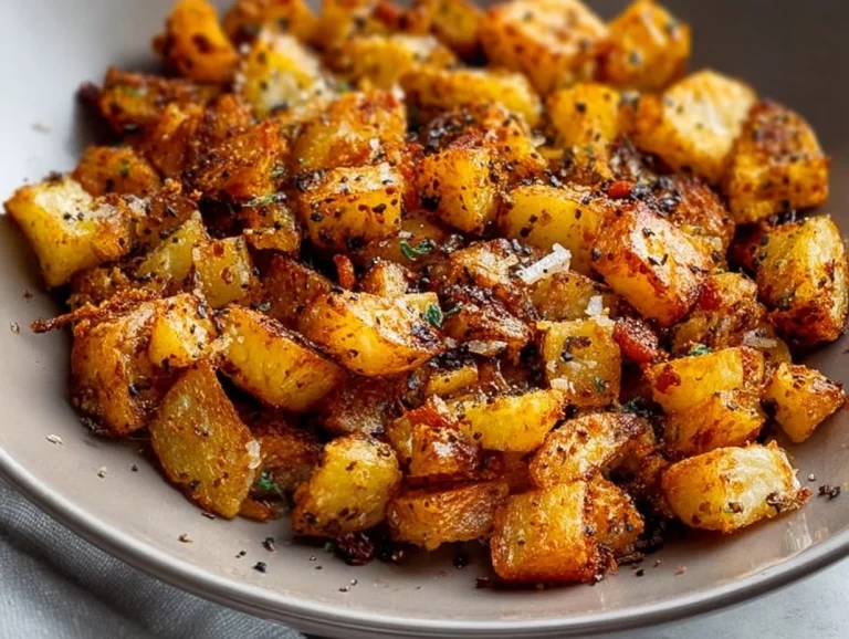 Golden Canadian Crispy Breakfast Potatoes served on a plate.