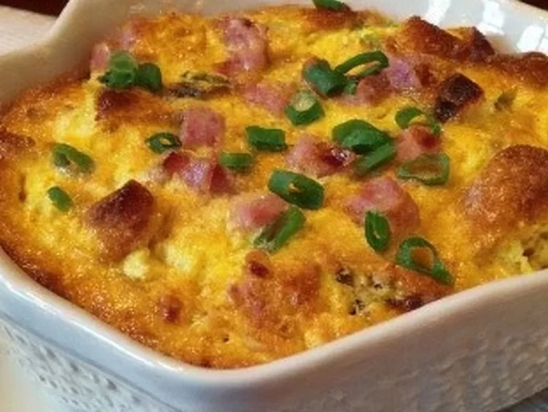 Delicious Canadian egg casserole served in a dish, perfect for two.