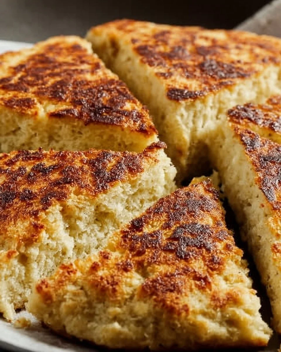 Loaf of Canadian-style oatmeal bannock on a wooden cutting board