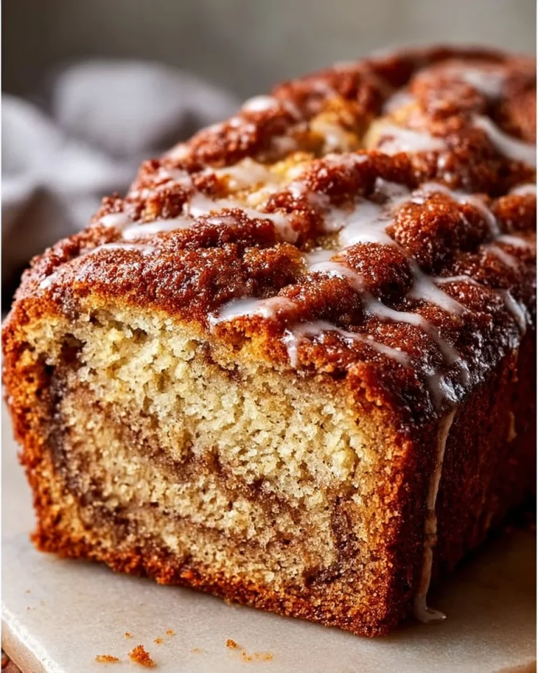 Sliced cinnamon swirl banana bread on a wooden board