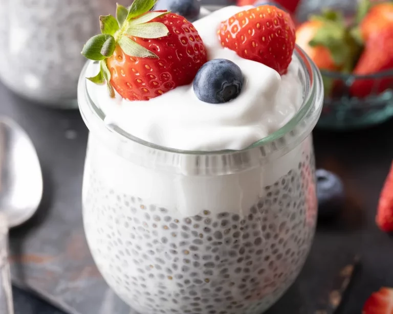 Classic Chia Seed Pudding made with almond milk, chia seeds, and vanilla extract.