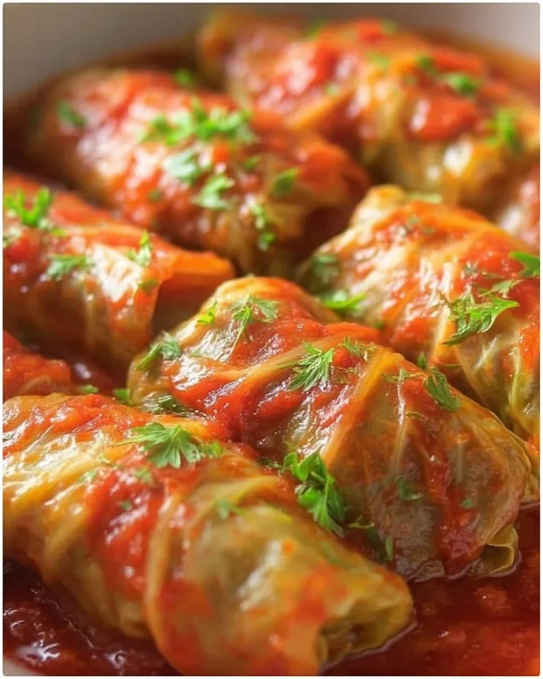 Classic stuffed cabbage with minced beef and rice on a plate.