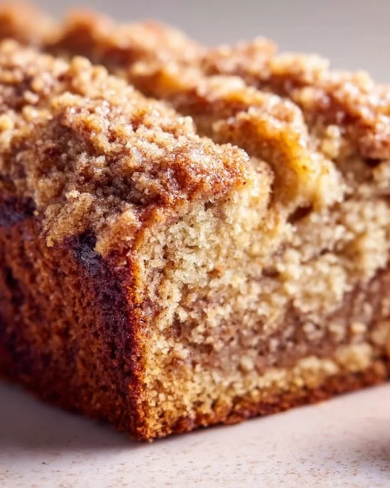 Coffee Cake Banana Bread fresh out of the oven, topped with crumbs.