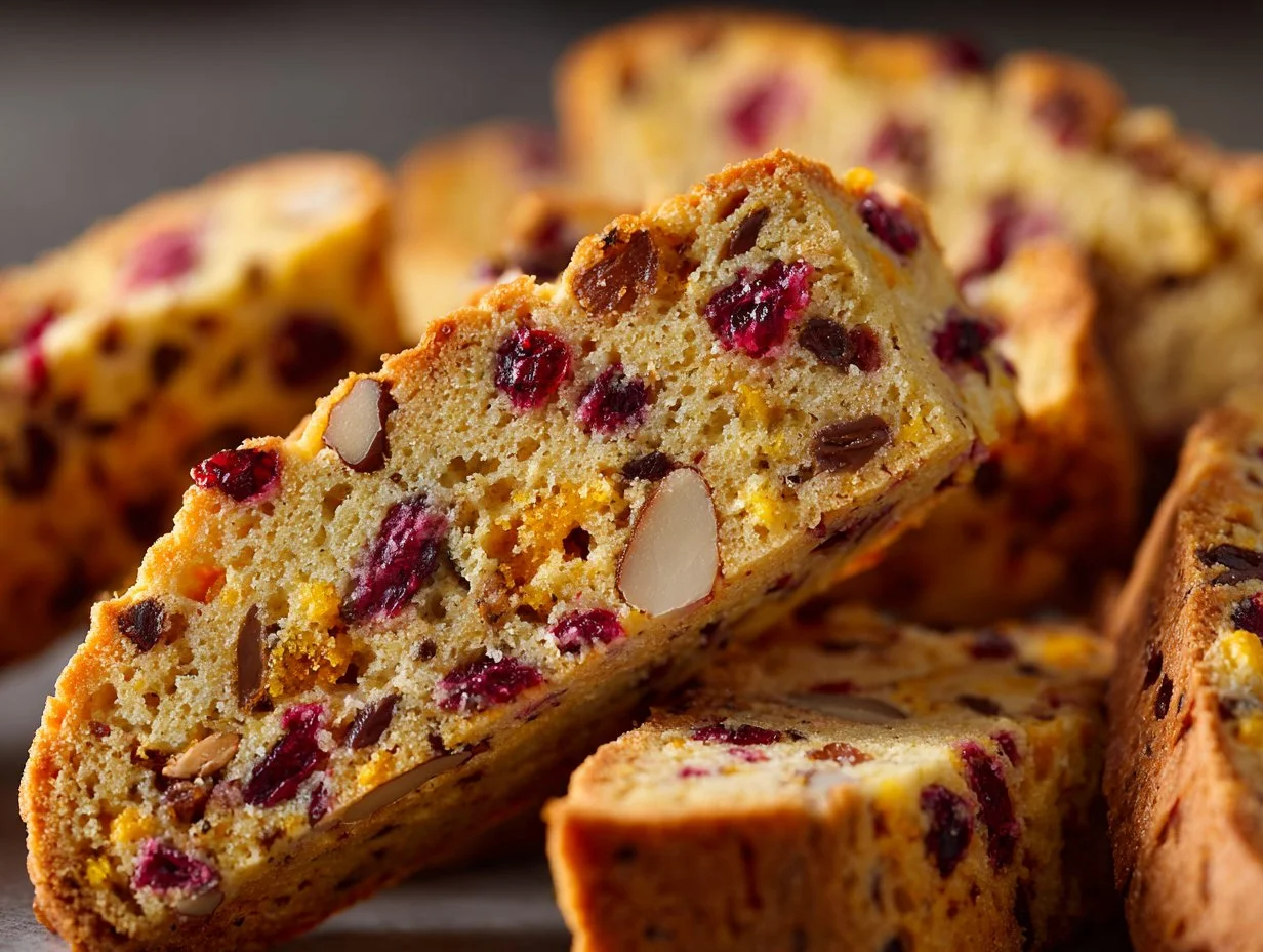 Freshly baked Cranberry Orange Biscotti ready to serve with coffee or tea