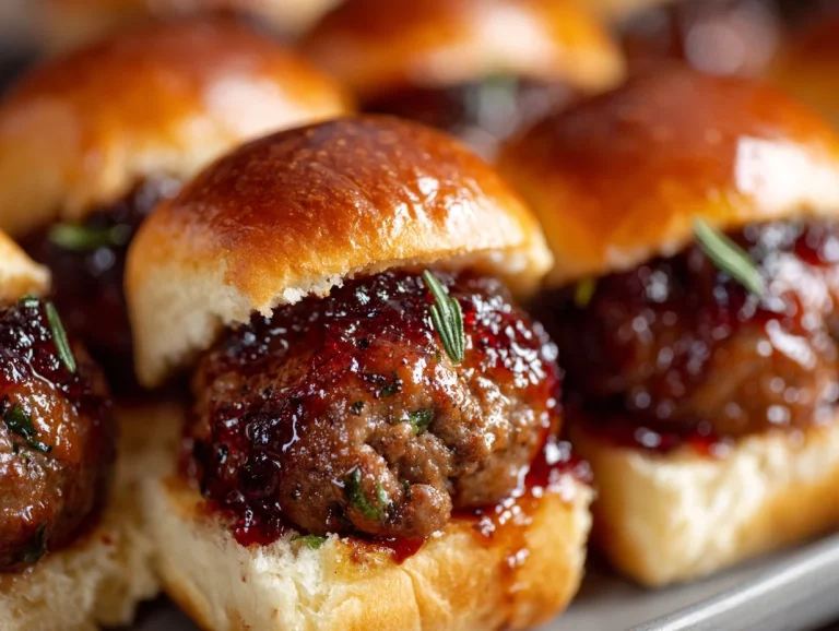Cranberry orange meatball sliders served on a platter