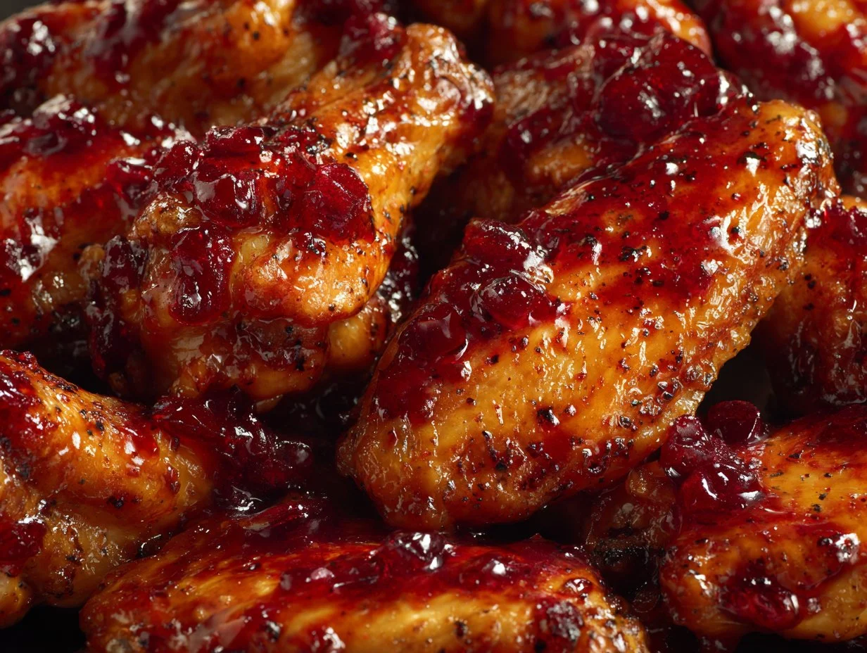 Cranberry Orange Sticky Wings ready to serve with a tangy glaze