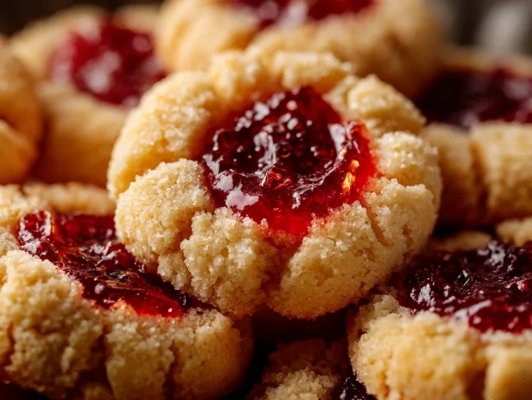 Cranberry orange thumbprint cookies with a jam filling on a plate.