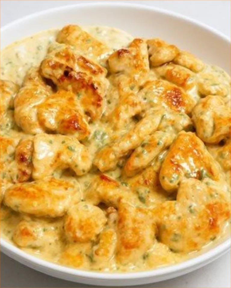 Creamy lemon herb chicken bites served on a plate