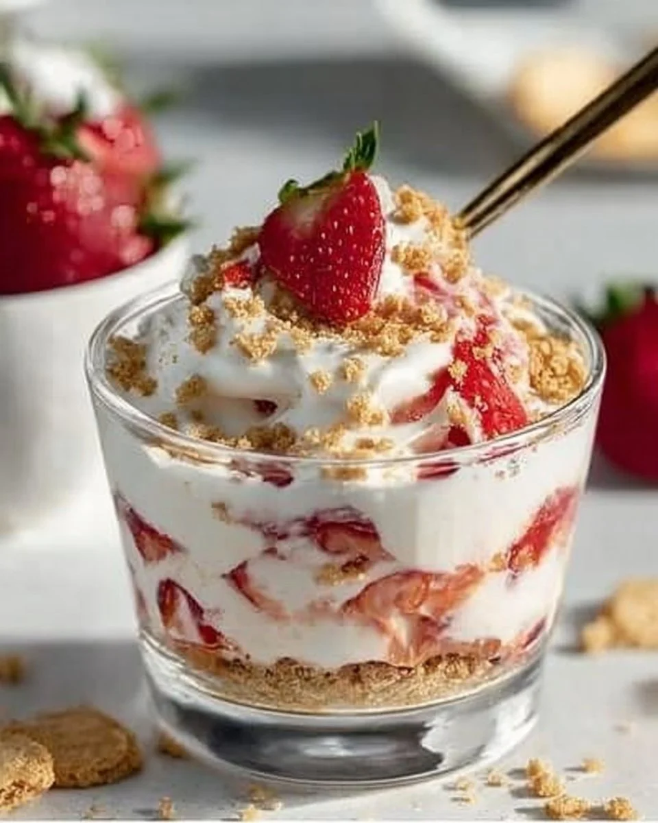 Creamy strawberry cheesecake overnight oats in a glass jar