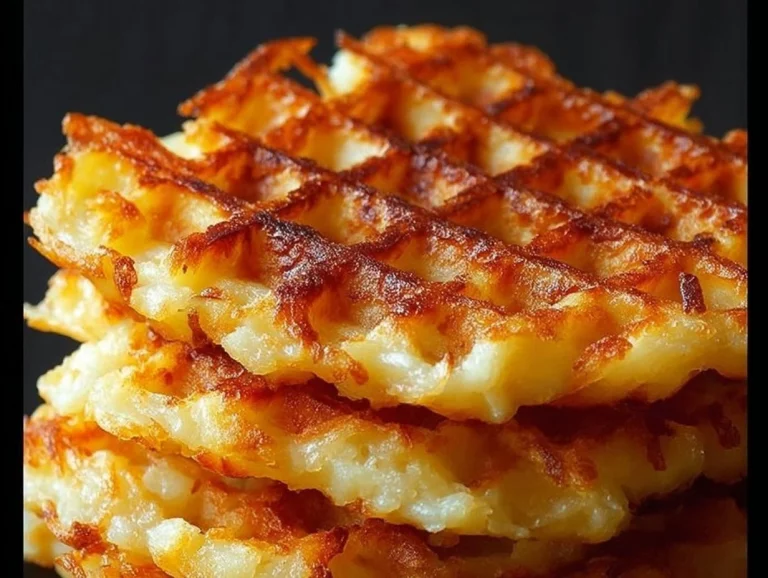 Crispy waffle iron hash browns served on a plate