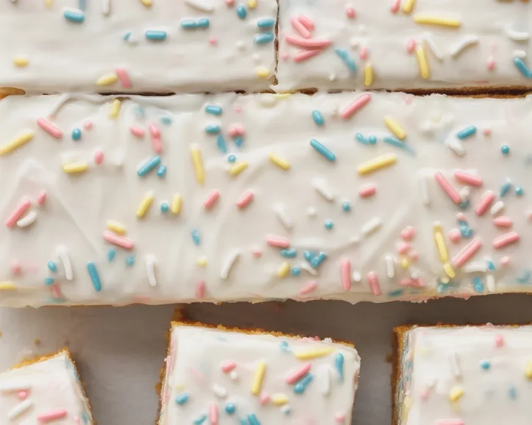 Delicious classic sugar cookie bars topped with creamy modern frosting and festive sprinkles.
