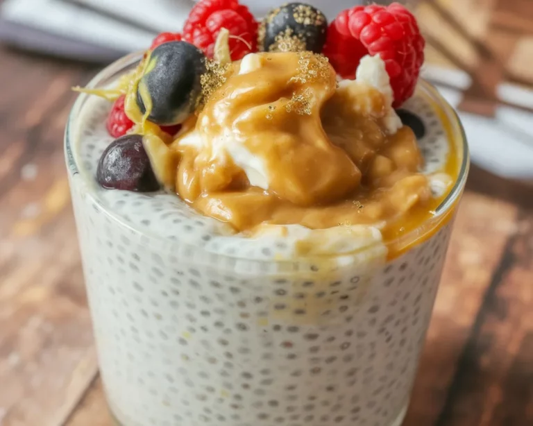 Delicious High-Protein Chia Pudding topped with berries, rich in protein and fiber.