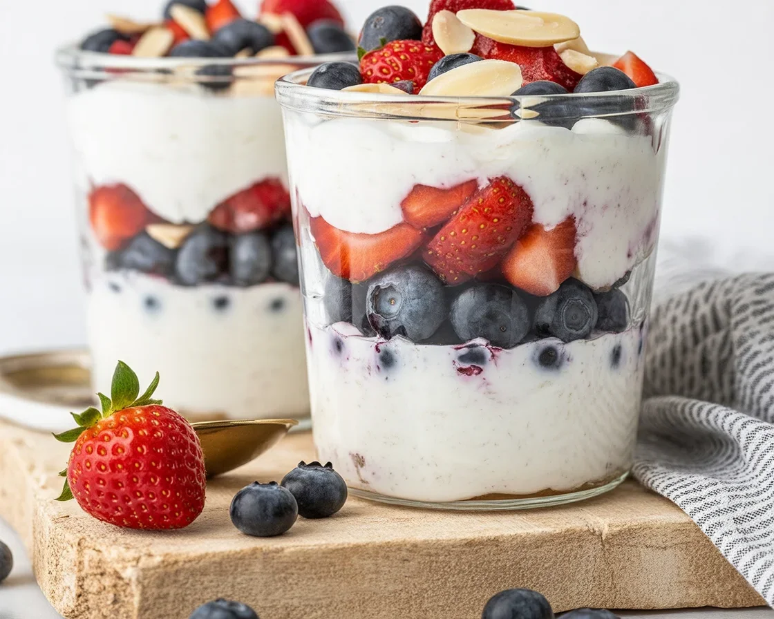 High-Protein Overnight Oats recipe with natural ingredients, no protein powder, and 30 grams of protein.