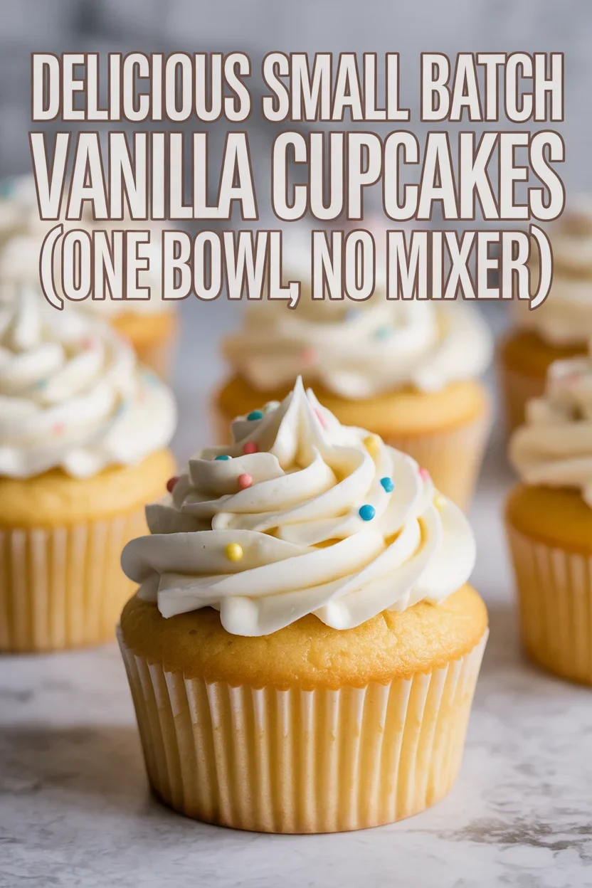 Delicious Small Batch Vanilla Cupcakes (One Bowl, No Mixer)
