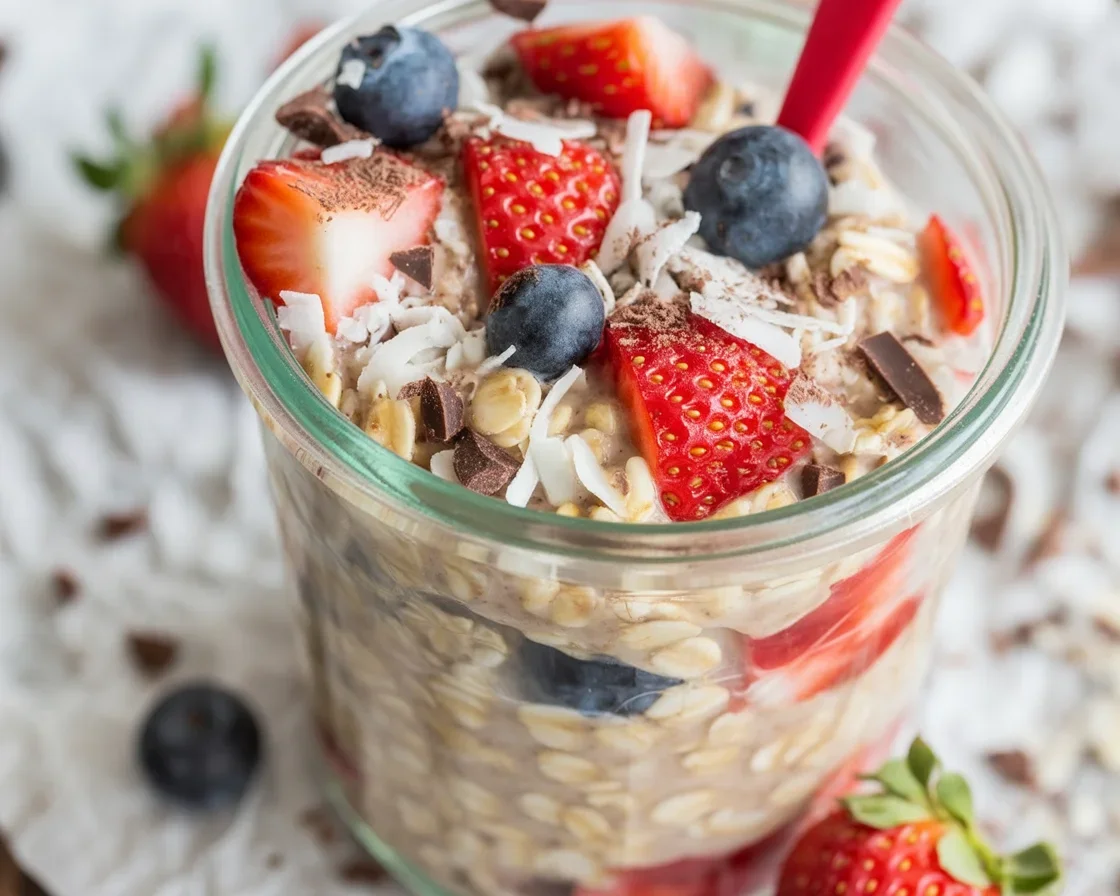Vegan Overnight Oats with Almond Milk and Fresh Berries for a Healthy Breakfast