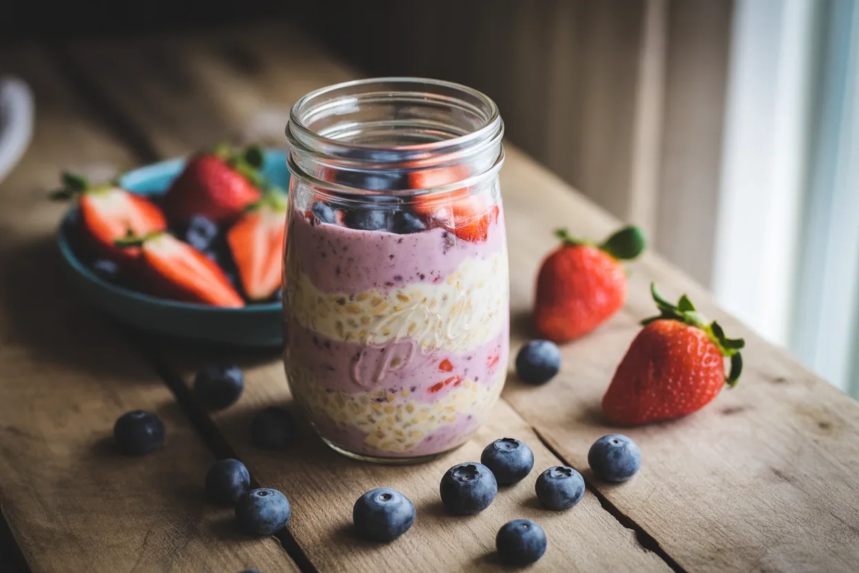 Delicious Vegan Overnight Oats with Almond Milk and Fruits