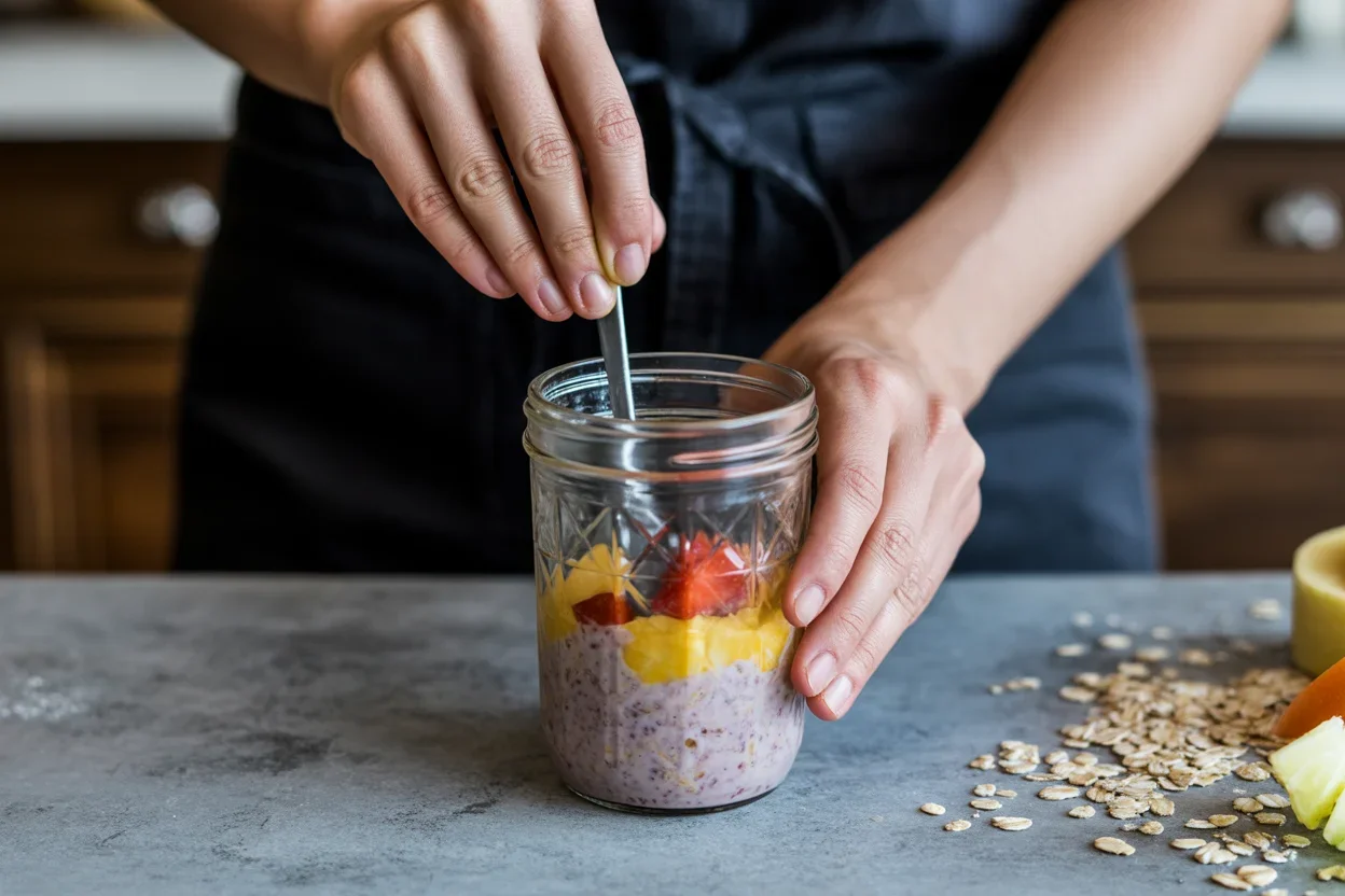 Delicious Vegan Overnight Oats with Almond Milk and Fruits