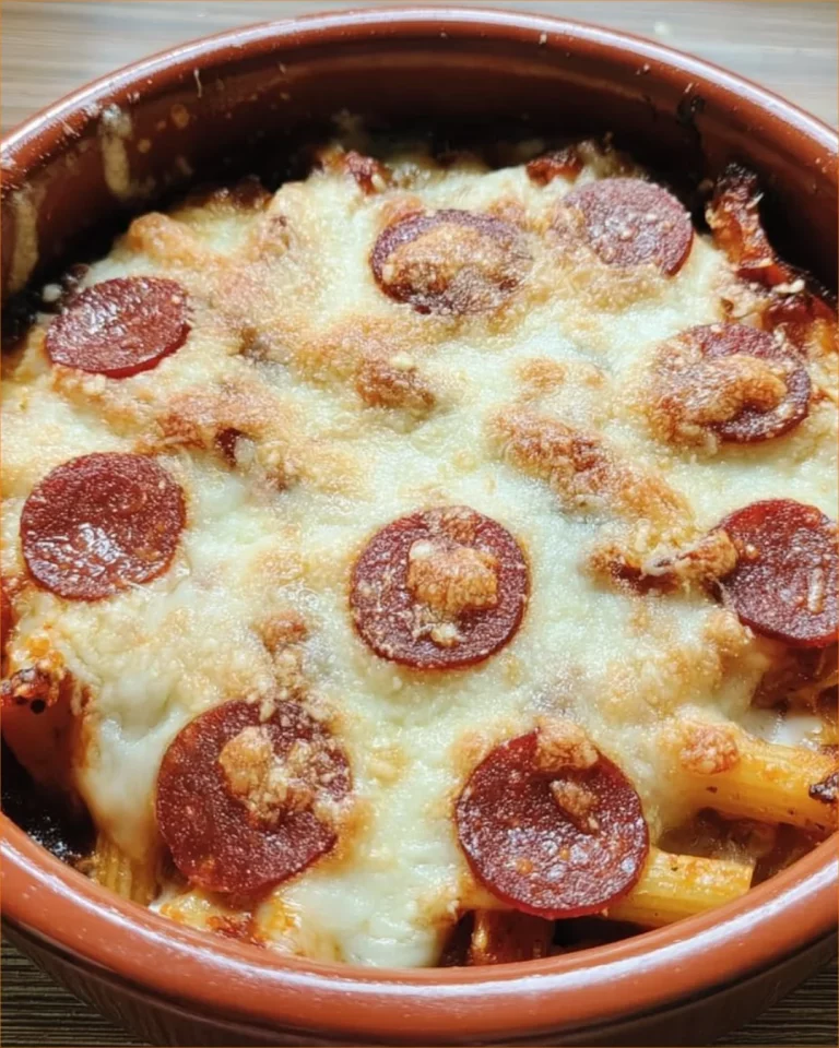 Easy baked ziti with spicy Italian sausage baked to perfection