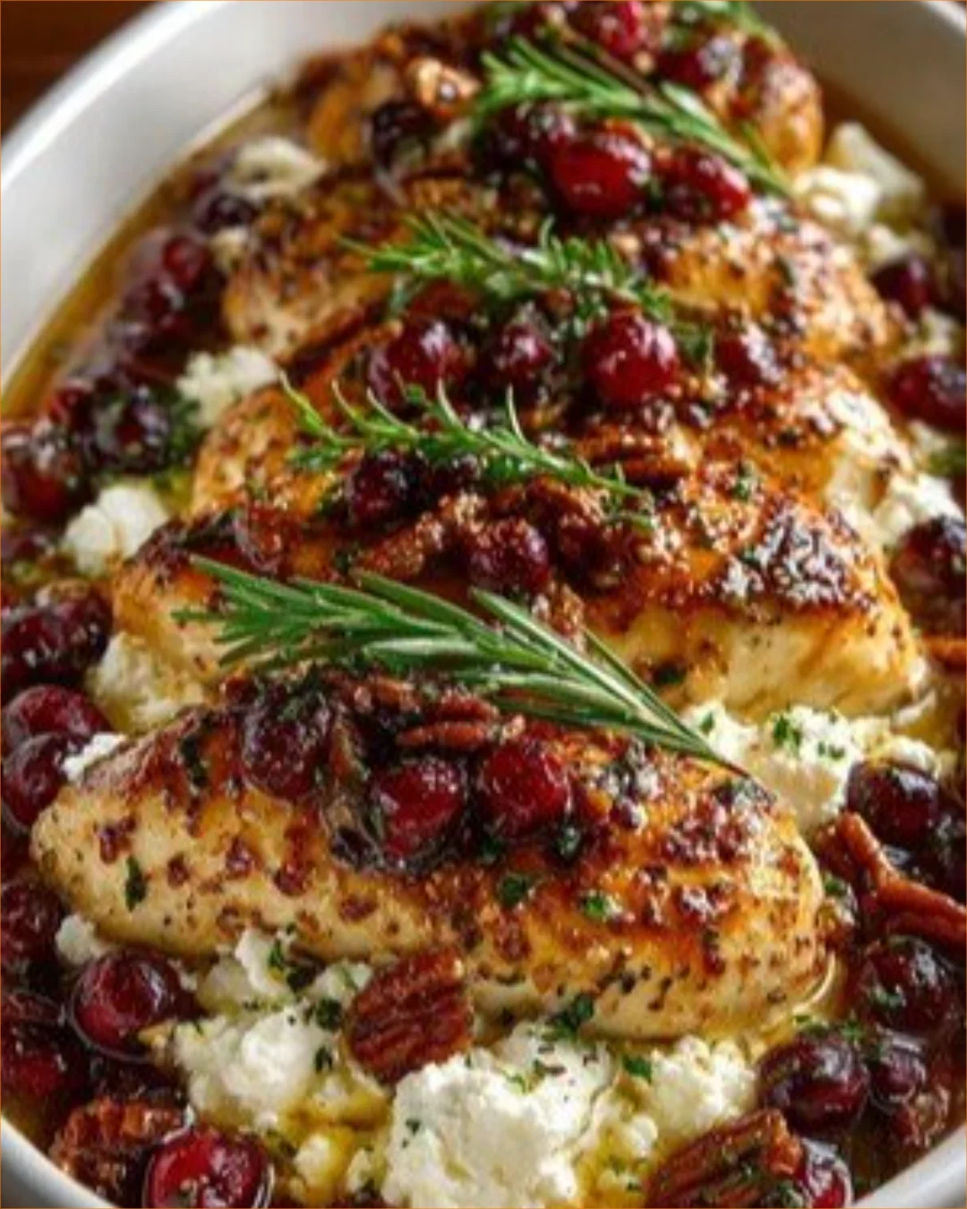 Baked Honey Cranberry Chicken topped with creamy Ricotta Cheese