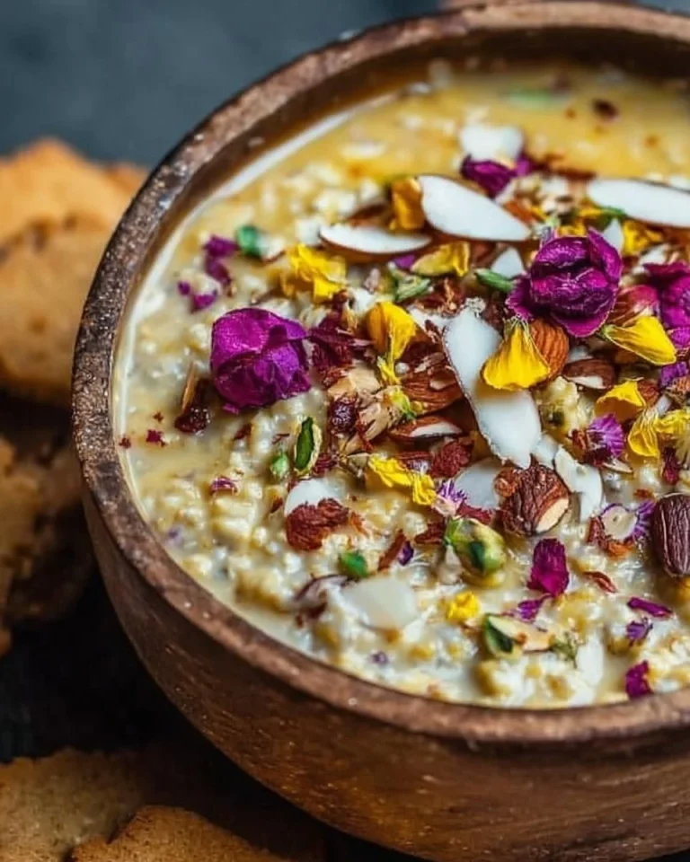Bowl of Indian overnight oats topped with fruits and nuts for a healthy breakfast