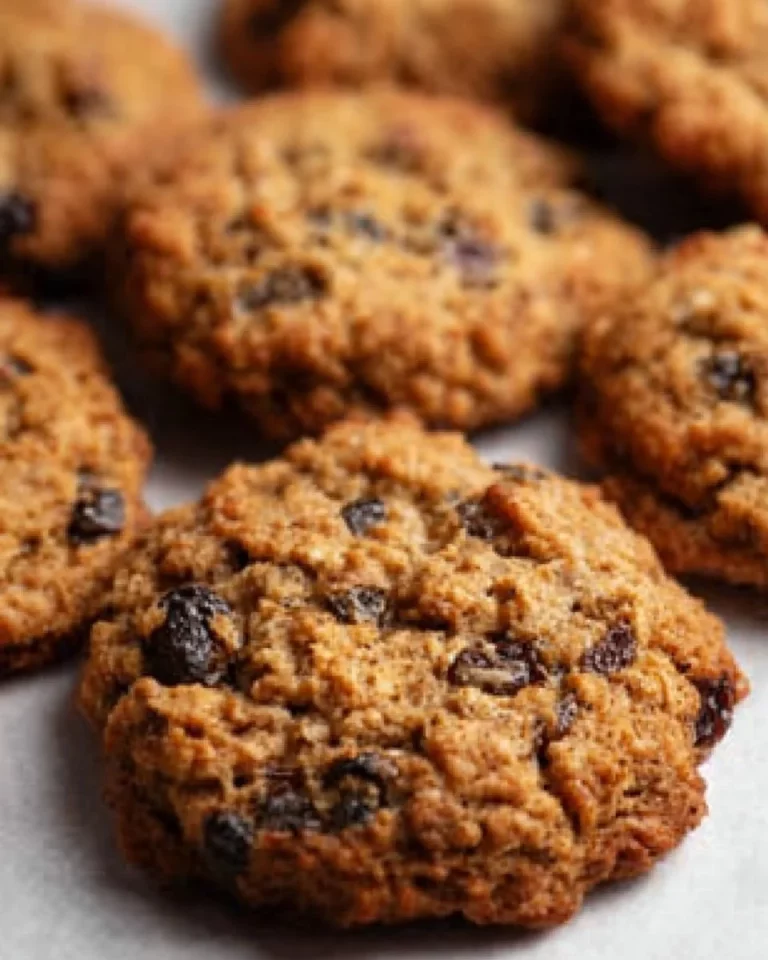 Batch of freshly baked oatmeal raisin cookies on a cooling rack