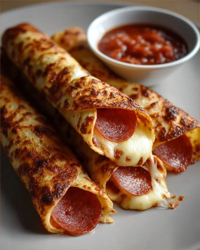 Homemade Pepperoni Pizza Rolls on a plate ready to eat.