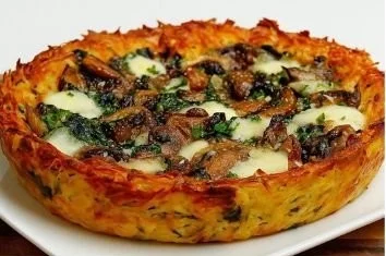 Delicious Potato Pie with Mushrooms and Spinach, ready to serve.