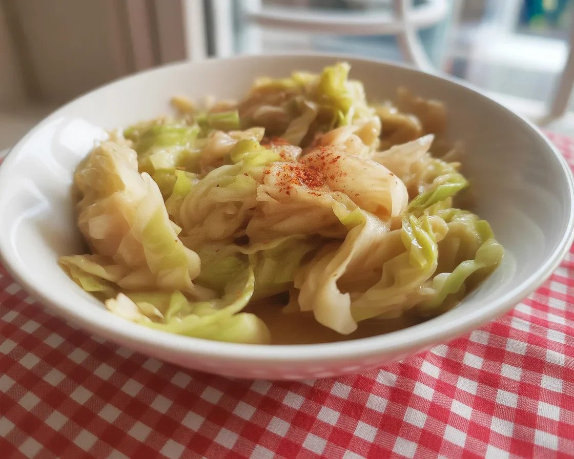 Healthy Fried Cabbage (No Bacon) dish served as a vibrant side