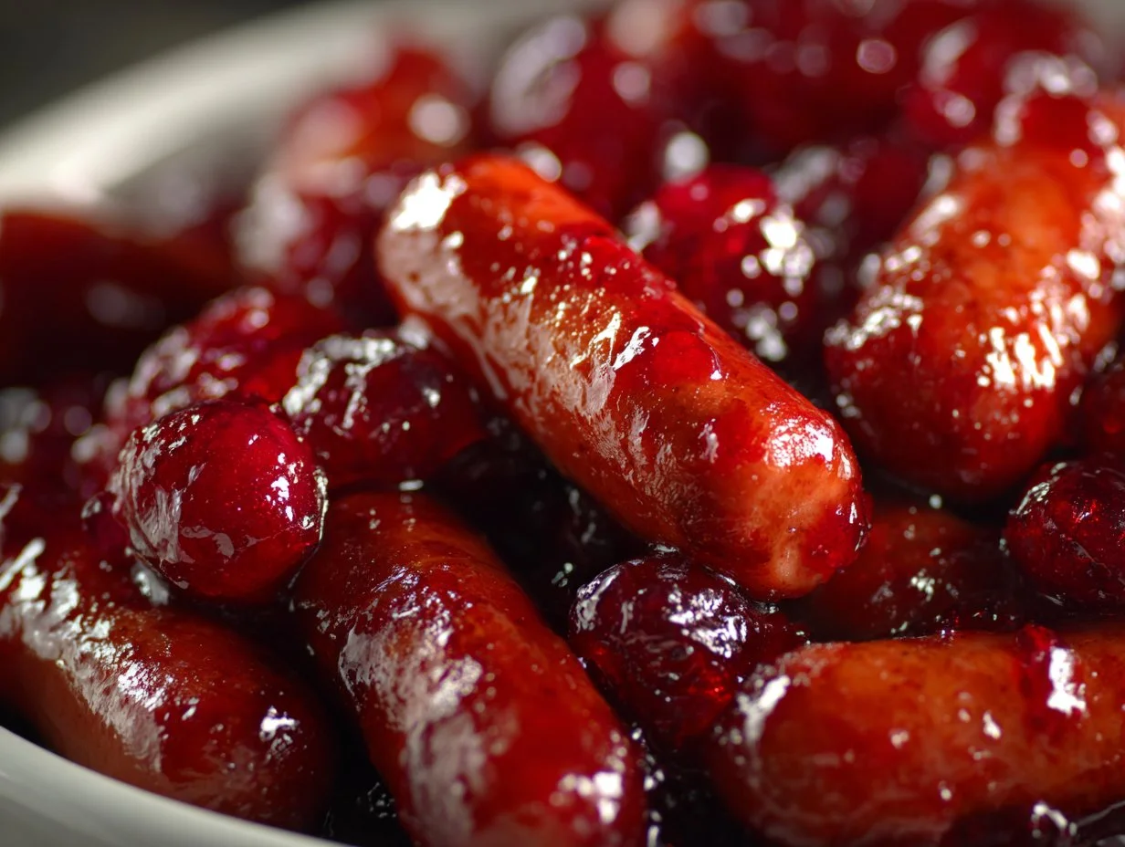 Slow Cooker Cranberry Orange Little Smokies appetizer dish