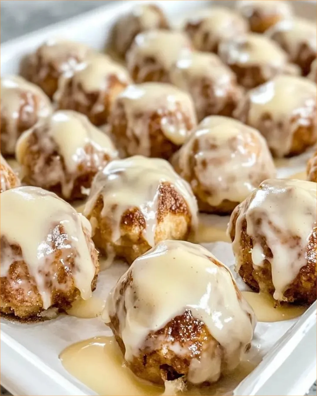 Delicious sourdough discard cinnamon roll bites fresh out of the oven.