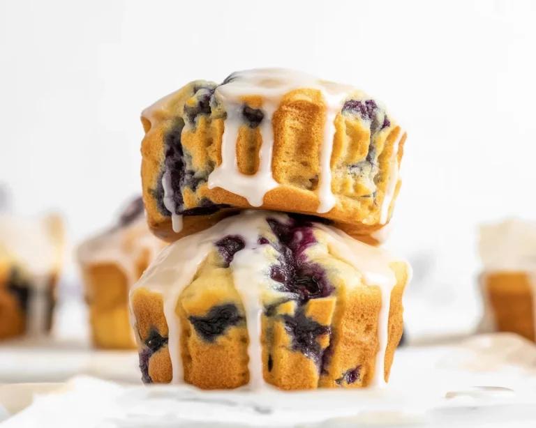 Mini lemon blueberry pound cakes served on a plate with fresh blueberries